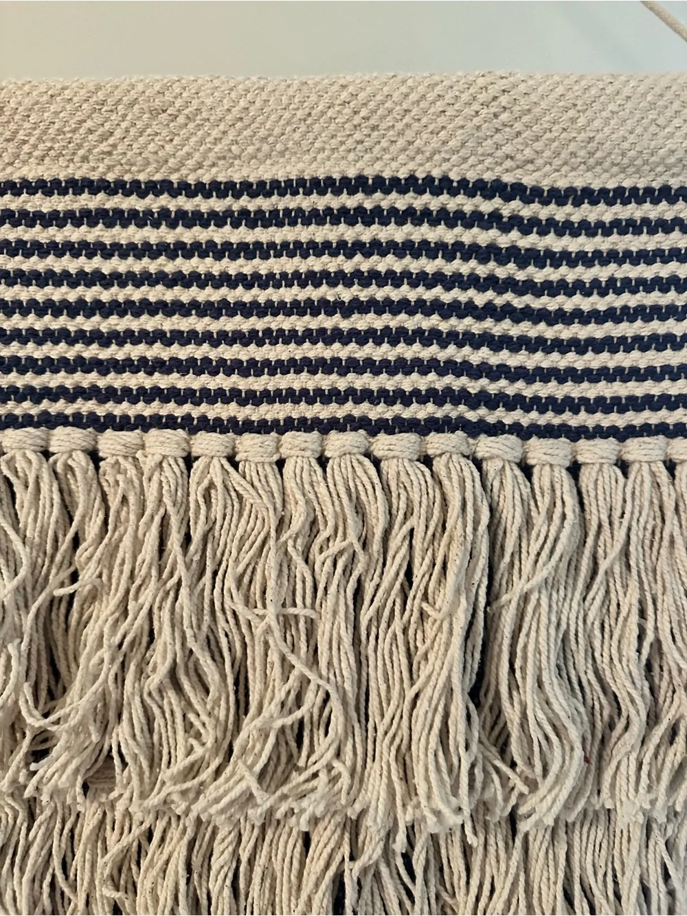 Fringed Boho Wall Hanging in Cream, Burgundy & Mustard